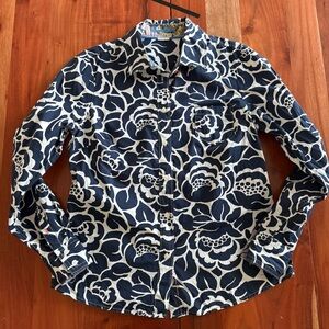 Boden Navy and White Floral Button Down Shirt